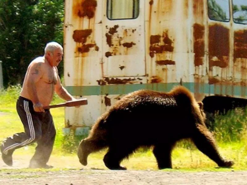 Shirtless Russian Goes After Bear 42