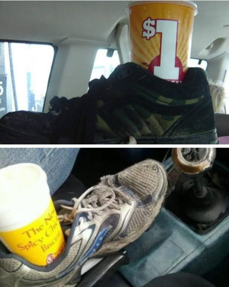Strange But True Car Hacks You Never Knew Shoes can be great cup holders