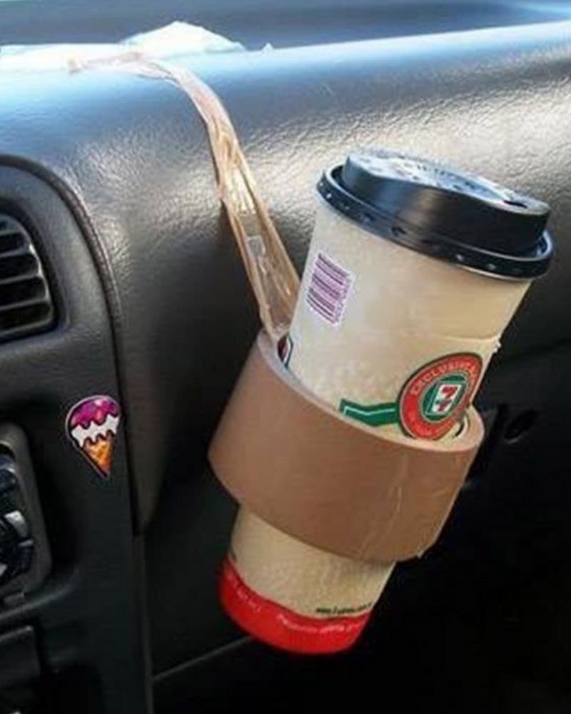 Strange But True Car Hacks You Never Knew Use duct tape as a drink holder