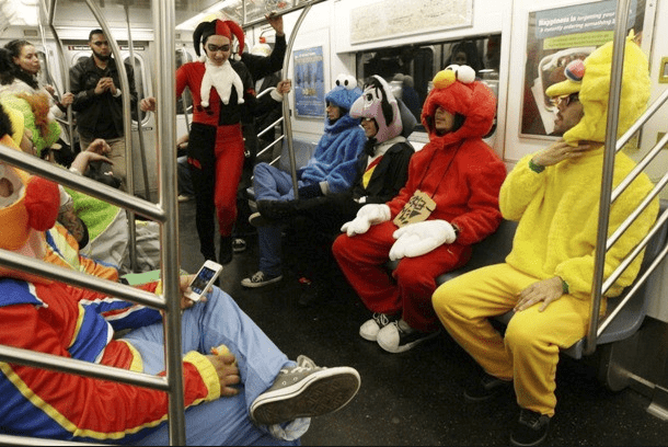 Suspect Moments Caught On The NYC Subway Halloween much?